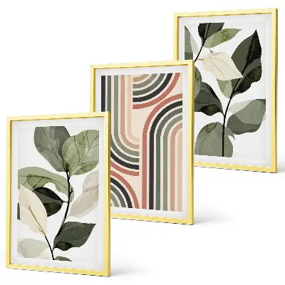 Set de 3 cuadros para salón con motivos vegetales y geométricos