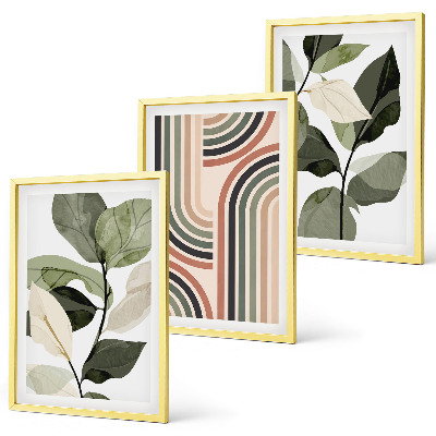Set de 3 cuadros para salón motivos vegetales geométricos