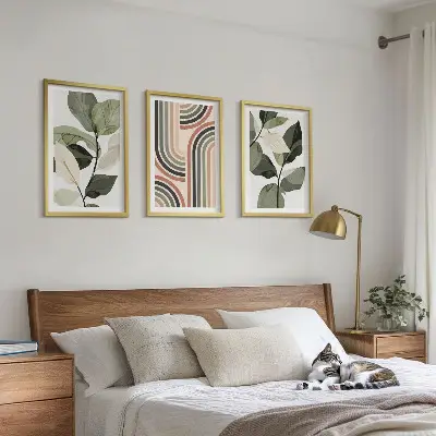 Set de 3 cuadros para salón con motivos vegetales y geométricos
