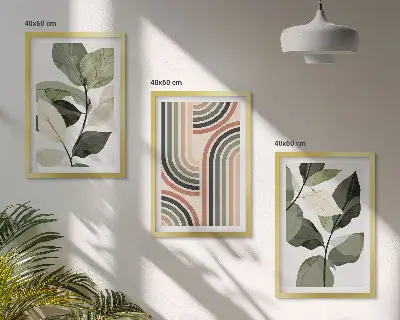 Set de 3 cuadros para salón con motivos vegetales y geométricos
