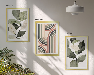 Set de 3 cuadros para salón motivos vegetales geométricos