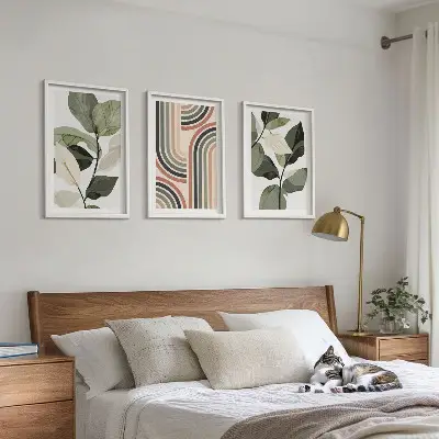 Set de 3 cuadros para salón con motivos vegetales y geométricos