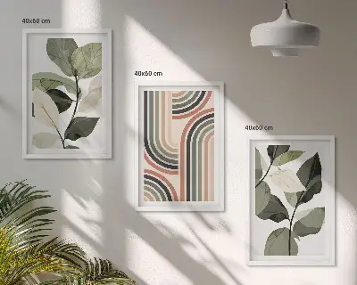 Set de 3 cuadros para salón con motivos vegetales y geométricos