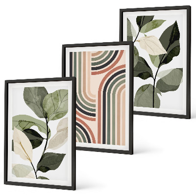 Set de 3 cuadros para salón motivos vegetales geométricos