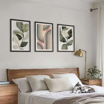 Set de 3 cuadros para salón con motivos vegetales y geométricos