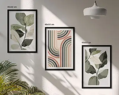 Set de 3 cuadros para salón con motivos vegetales y geométricos