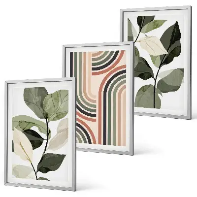 Set de 3 cuadros para salón con motivos vegetales y geométricos