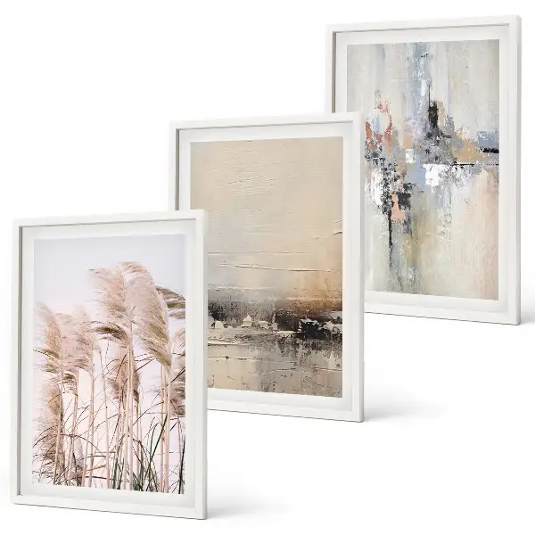 Set de 3 cuadros abstractos para salón con motivos de vegetación
