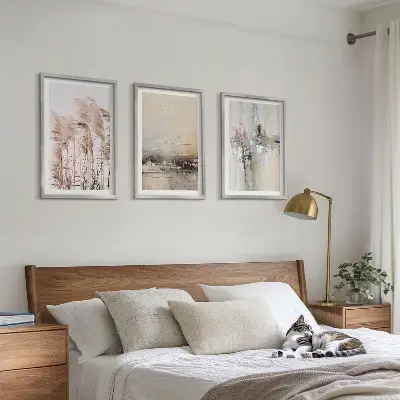Set de 3 cuadros abstractos para salón con motivos de vegetación
