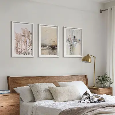 Set de 3 cuadros abstractos para salón con motivos de vegetación