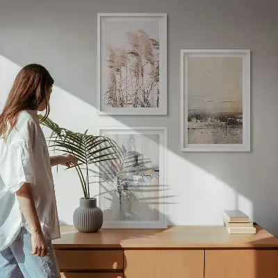 Set de 3 cuadros abstractos para salón con motivos de vegetación