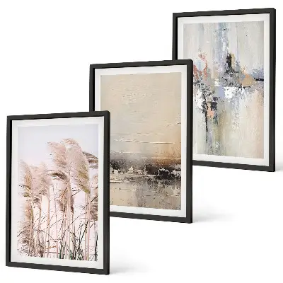 Set de 3 cuadros abstractos para salón con motivos de vegetación