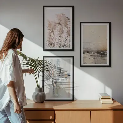Set de 3 cuadros abstractos para salón con motivos de vegetación