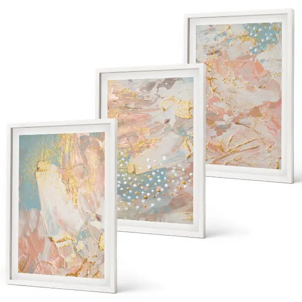 Juego de 3 cuadros con patrones abstractos en tonos pastel