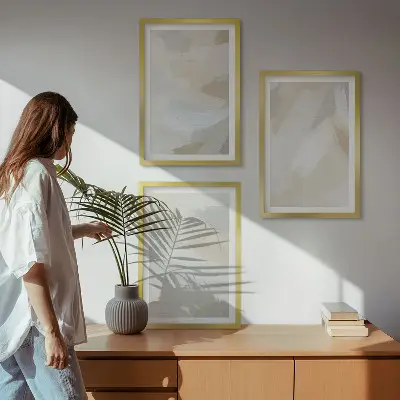 Set de 3 cuadros para salón con diseño de fondo abstracto de pinceladas