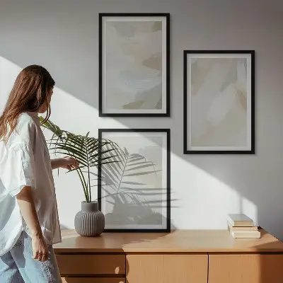 Set de 3 cuadros para salón con diseño de fondo abstracto de pinceladas