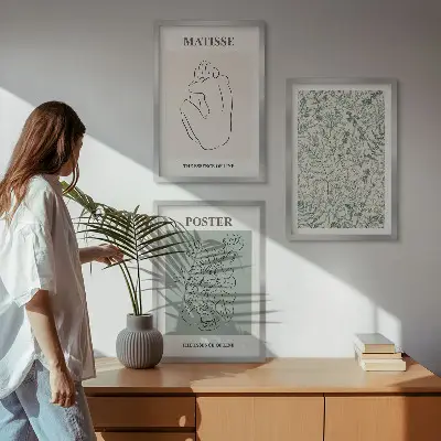 Juego de 3 cuadros con motivos de líneas y minimalismo vegetal