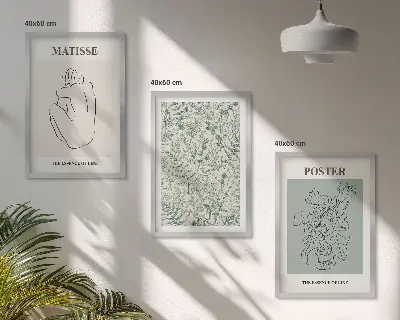 Juego de 3 cuadros con motivos de líneas y minimalismo vegetal