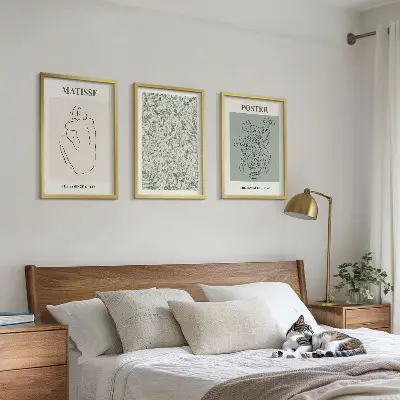 Juego de 3 cuadros con motivos de líneas y minimalismo vegetal