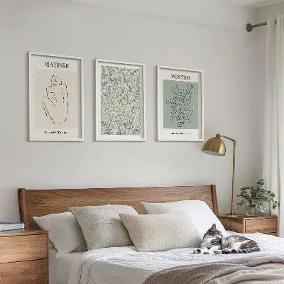 Juego de 3 cuadros con motivos de líneas y minimalismo vegetal