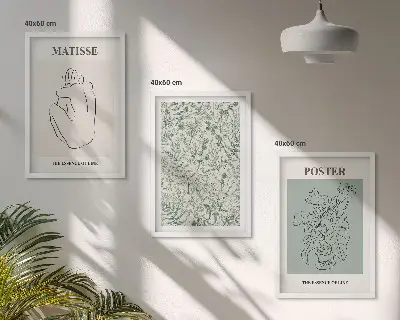 Juego de 3 cuadros con motivos de líneas y minimalismo vegetal