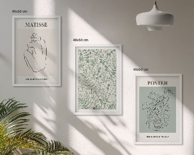 Juego de 3 cuadros Líneas, motivos vegetales, minimalismo