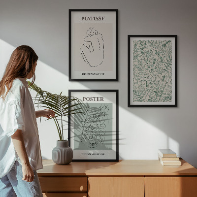 Juego de 3 cuadros Líneas, motivos vegetales, minimalismo