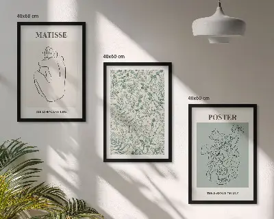 Juego de 3 cuadros con motivos de líneas y minimalismo vegetal