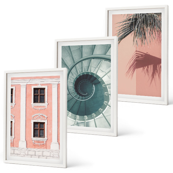 Set de 3 cuadros para salón Arquitectura espiral en tonos pastel
