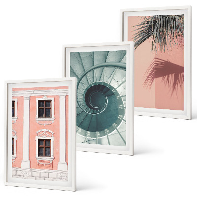 Set de 3 cuadros para salón Arquitectura espiral en tonos pastel