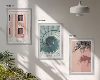 Set de 3 cuadros para salón Arquitectura espiral en tonos pastel