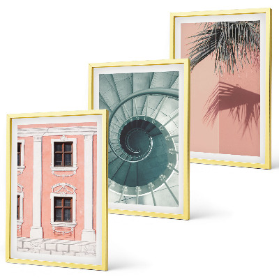 Set de 3 cuadros para salón Arquitectura espiral en tonos pastel