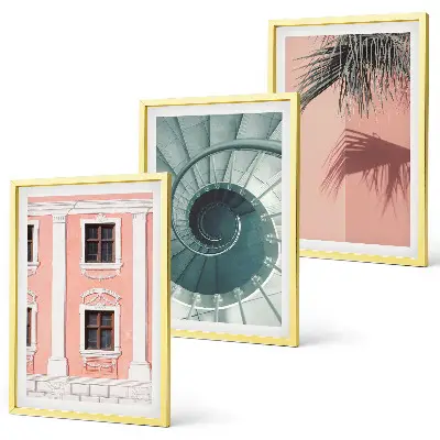 Set de 3 cuadros para salón con diseño de arquitectura espiral en tonos pastel