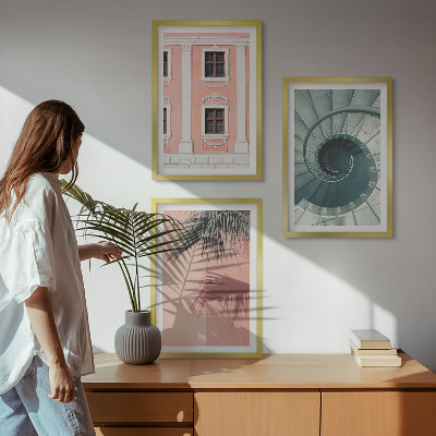 Set de 3 cuadros para salón Arquitectura espiral en tonos pastel
