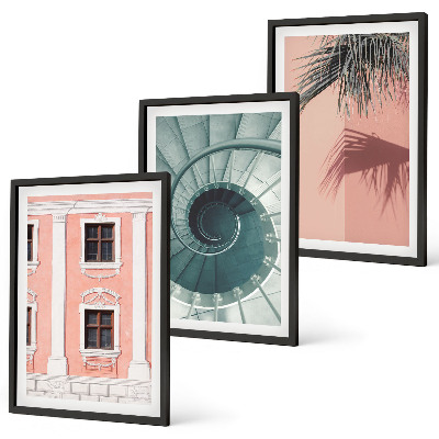 Set de 3 cuadros para salón Arquitectura espiral en tonos pastel