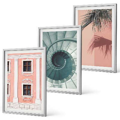Set de 3 cuadros para salón Arquitectura espiral en tonos pastel