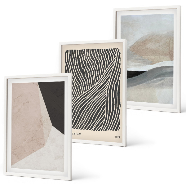 Juego de 3 cuadros Estampados abstractos en tonos beige y gris.