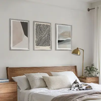 Juego de 3 cuadros con estampados abstractos en tonos beige y gris