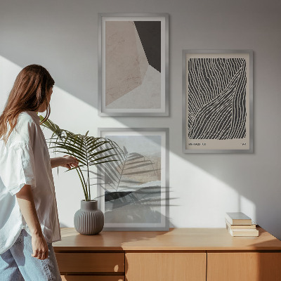 Juego de 3 cuadros Estampados abstractos en tonos beige y gris.