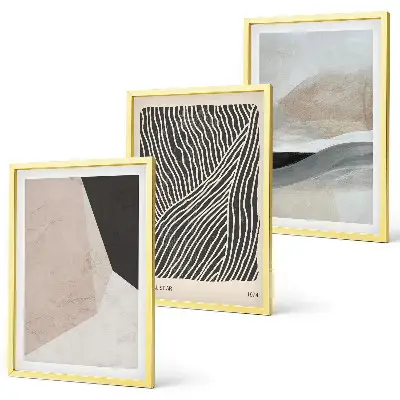 Juego de 3 cuadros con estampados abstractos en tonos beige y gris
