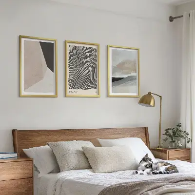 Juego de 3 cuadros con estampados abstractos en tonos beige y gris
