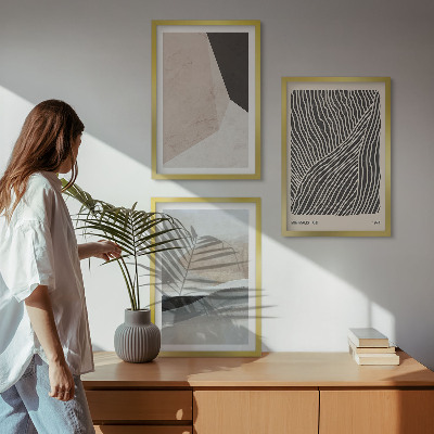 Juego de 3 cuadros Estampados abstractos en tonos beige y gris.