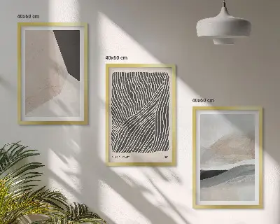 Juego de 3 cuadros con estampados abstractos en tonos beige y gris