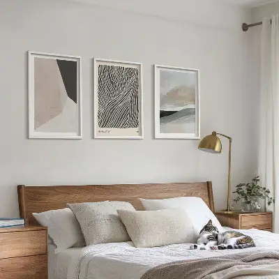 Juego de 3 cuadros con estampados abstractos en tonos beige y gris