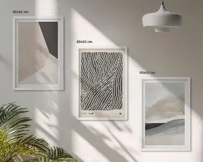 Juego de 3 cuadros con estampados abstractos en tonos beige y gris