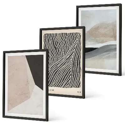 Juego de 3 cuadros con estampados abstractos en tonos beige y gris