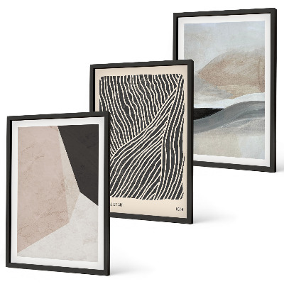 Juego de 3 cuadros Estampados abstractos en tonos beige y gris.