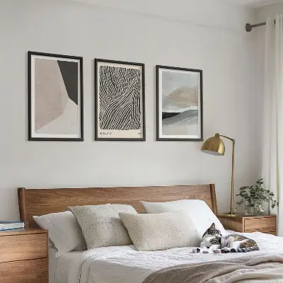 Juego de 3 cuadros con estampados abstractos en tonos beige y gris