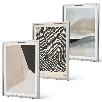 Juego de 3 cuadros con estampados abstractos en tonos beige y gris