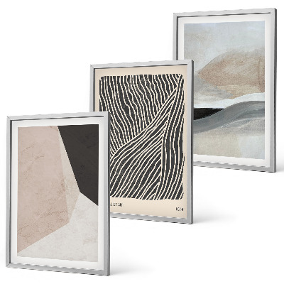 Juego de 3 cuadros Estampados abstractos en tonos beige y gris.